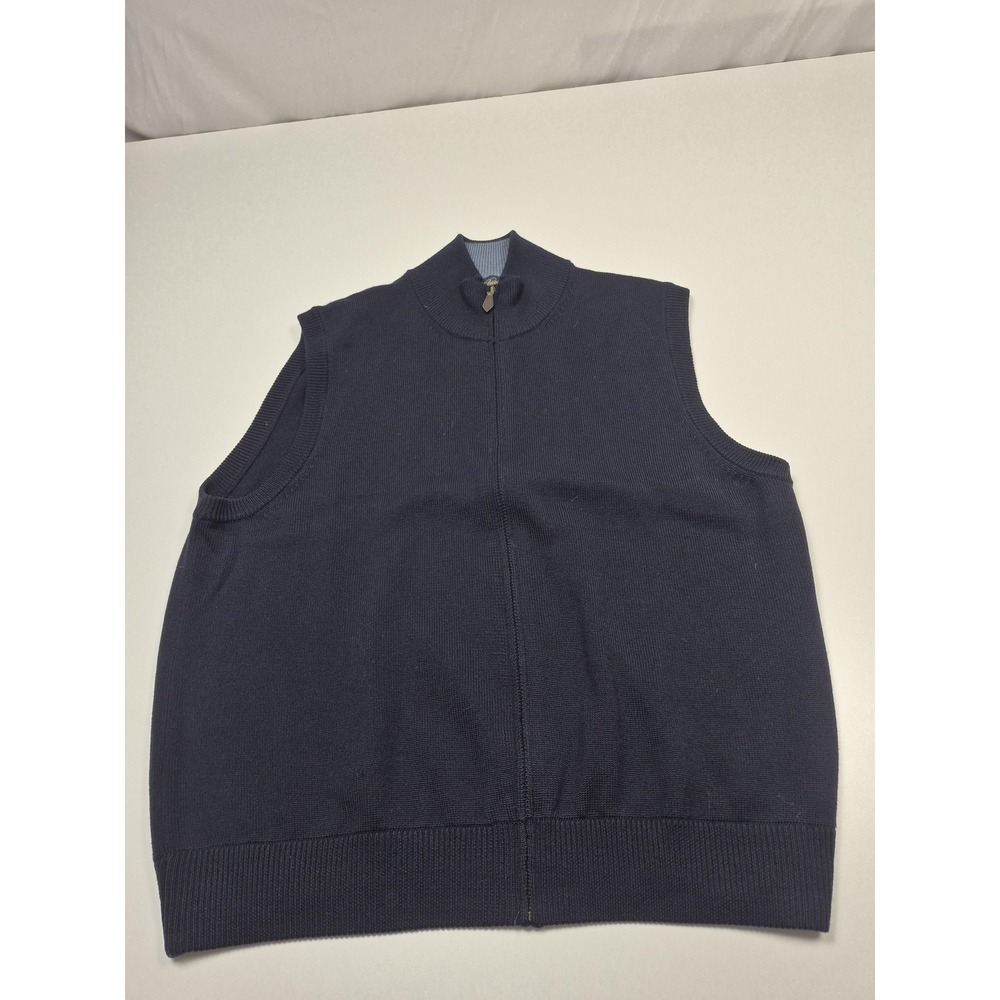 Brooks Brothers Sweater Vest Mens Large Blue Merino Wool Full Zip Mock Neck